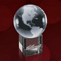 Globe on Cube Crystal Award - 6"x4"x4"